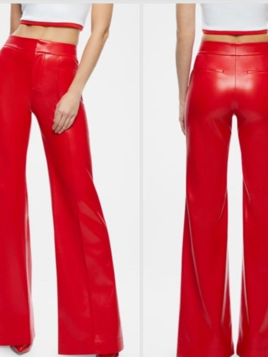 Alice + Olivia Pants - NWT Alice + Olivia Dylan High-Rise Vegan Leather Wide-Leg Pants - Bright Ruby 12